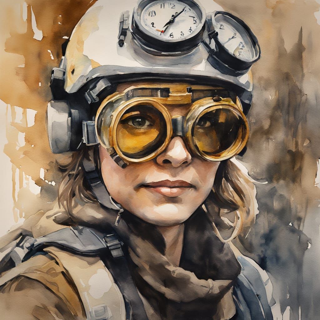 Time Traveler Portrait in Watercolor Impressionist Style