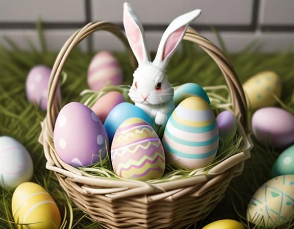 Festive Easter Rabbit and Eggs Illustration