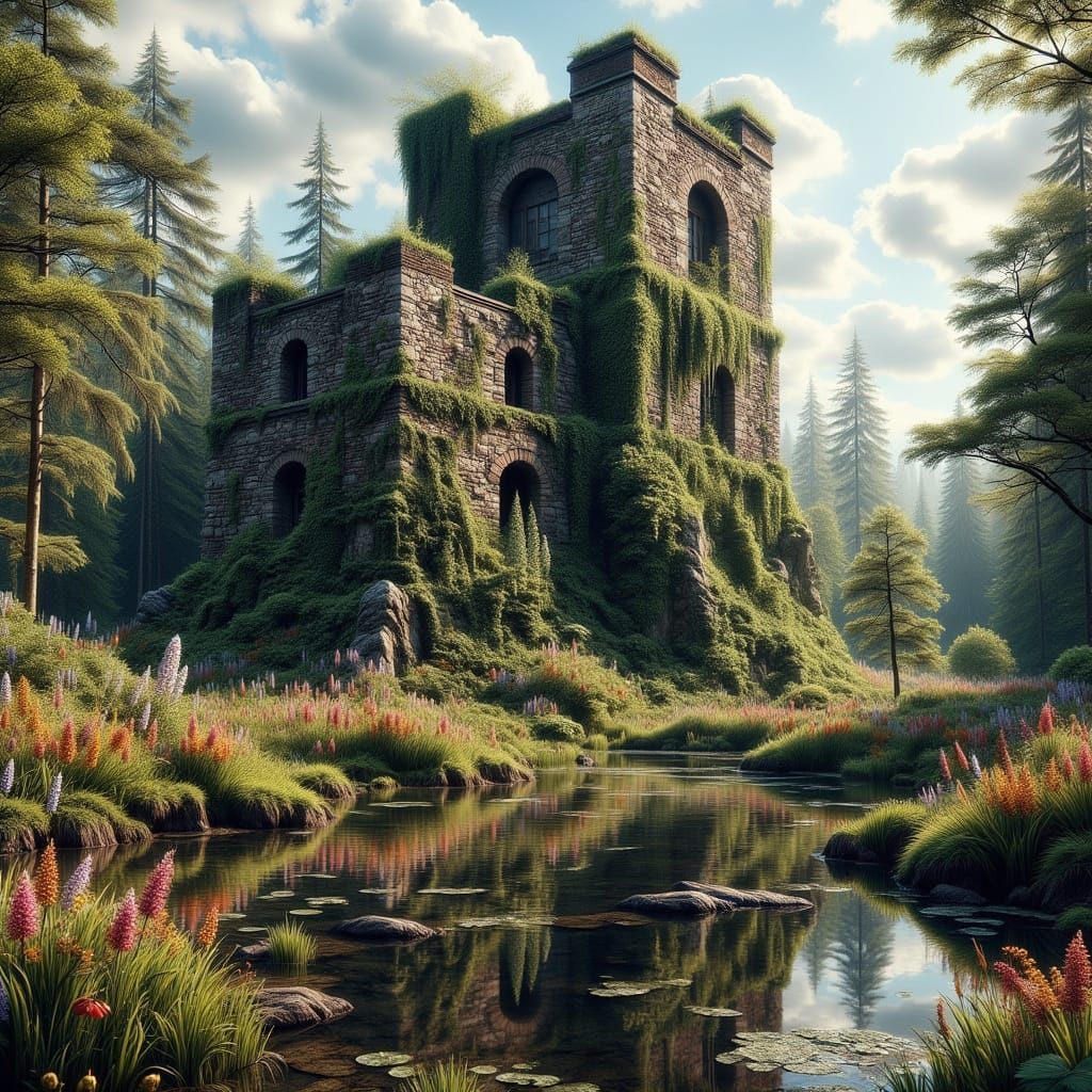 Surreal Landscape of a Tower Being Reclaimed by Nature in Hy...