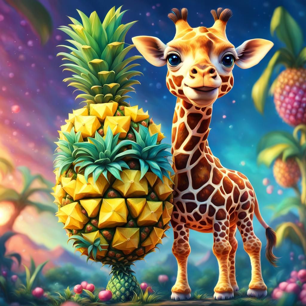 Giraffe Made of Fruit, Hyperrealistic Concept Art