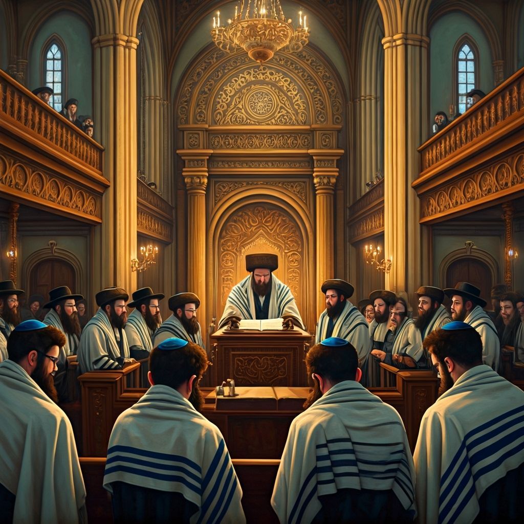 Hasidic Congregation in Synagogue During Torah Reading