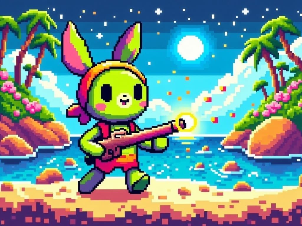 Green Rabbit Hero in 2D Pixel Art Style