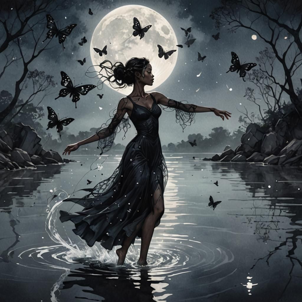 Marble Woman Dancing with Butterflies in Digital Art