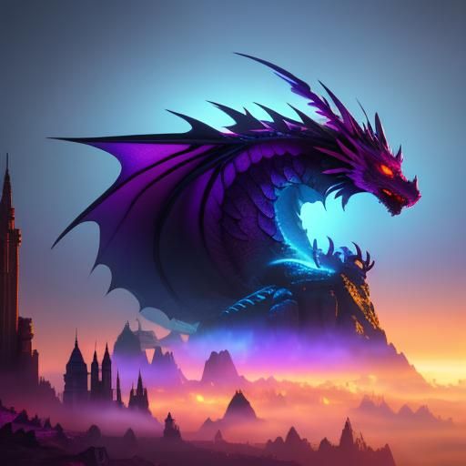 Majestic Dragon Overlooks Mystical City: Fantasy Art