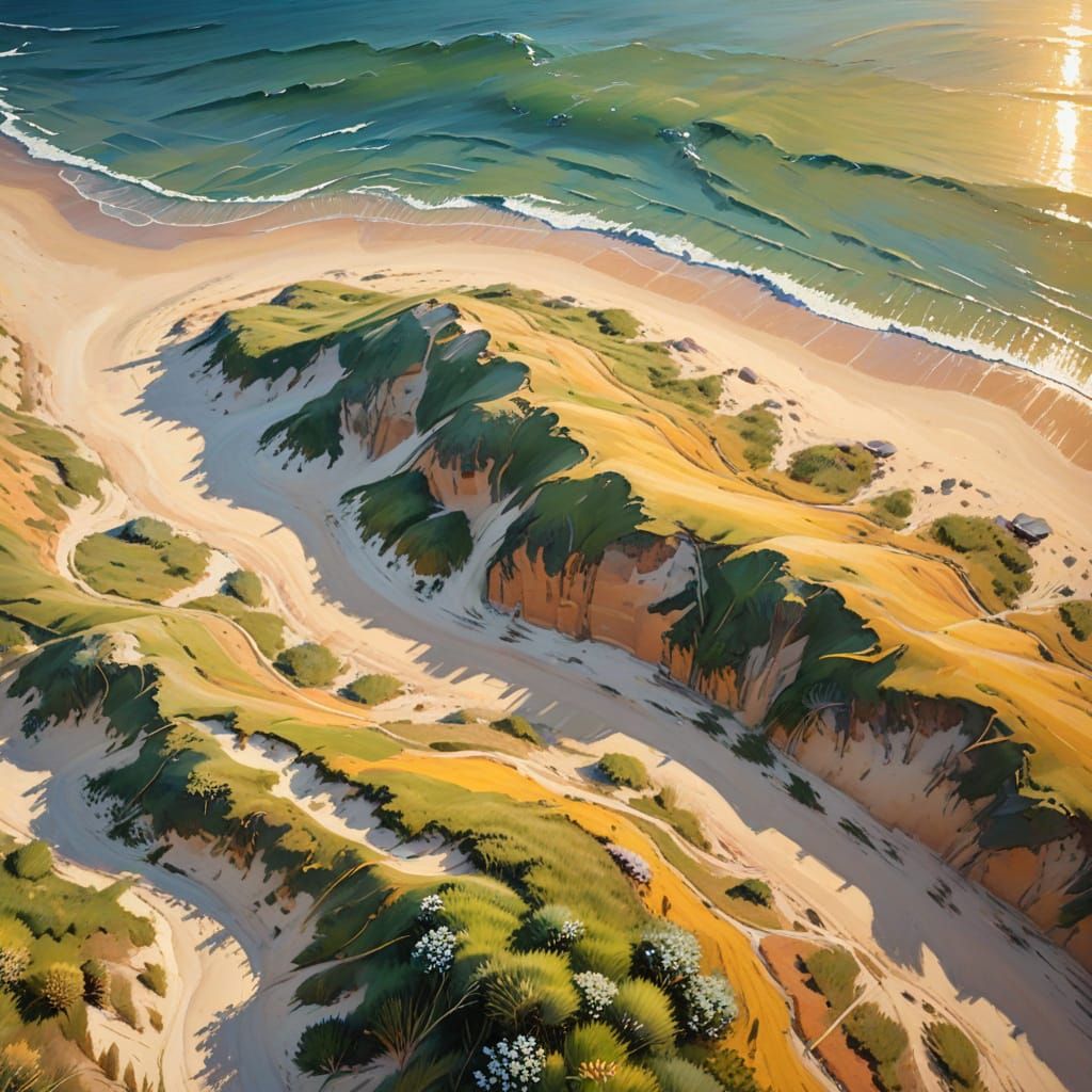 Impressionist Summer Landscape Painting of Coastal Dunes