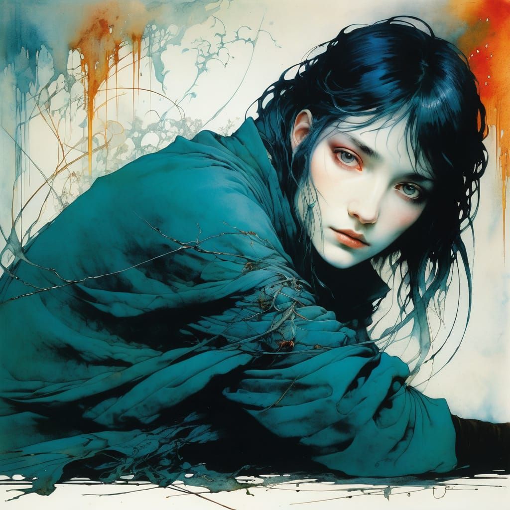 Entangled Mysterious Scene in Illustrative Style