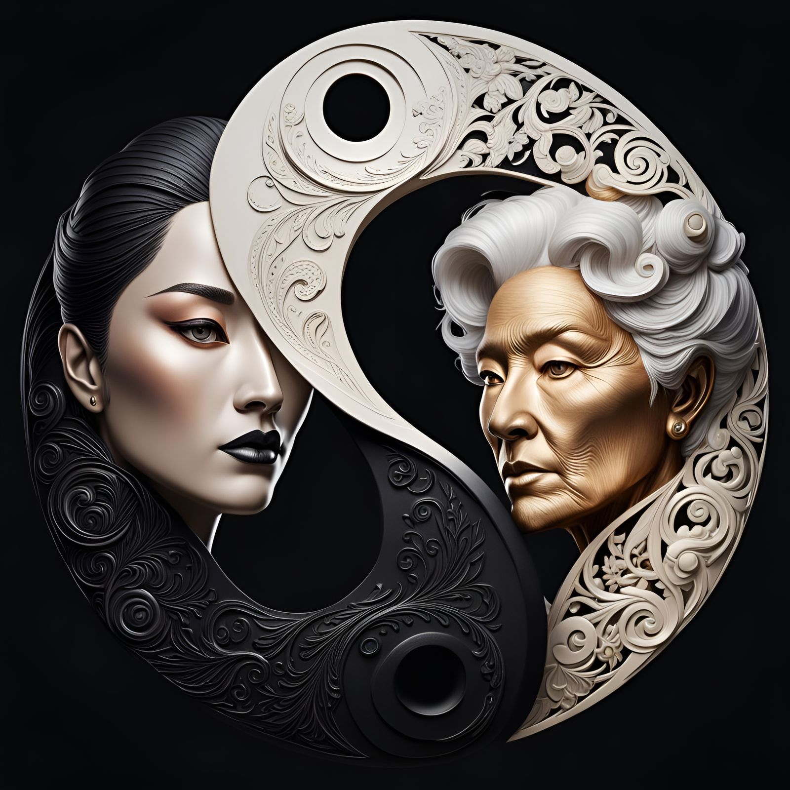 Yin Yang Contrast of Youth and Age