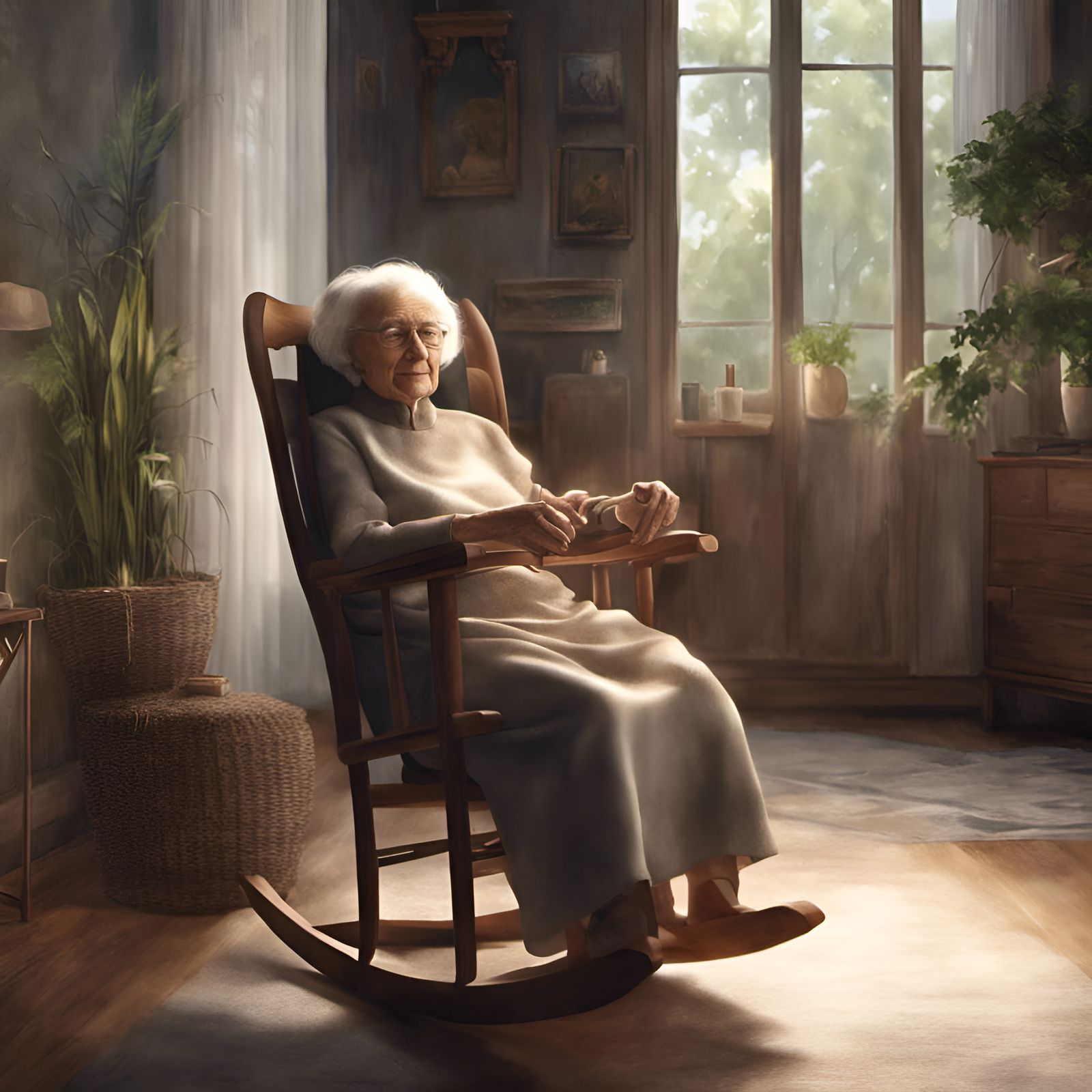 Monolithic Spotlight on Old Lady in Chair
