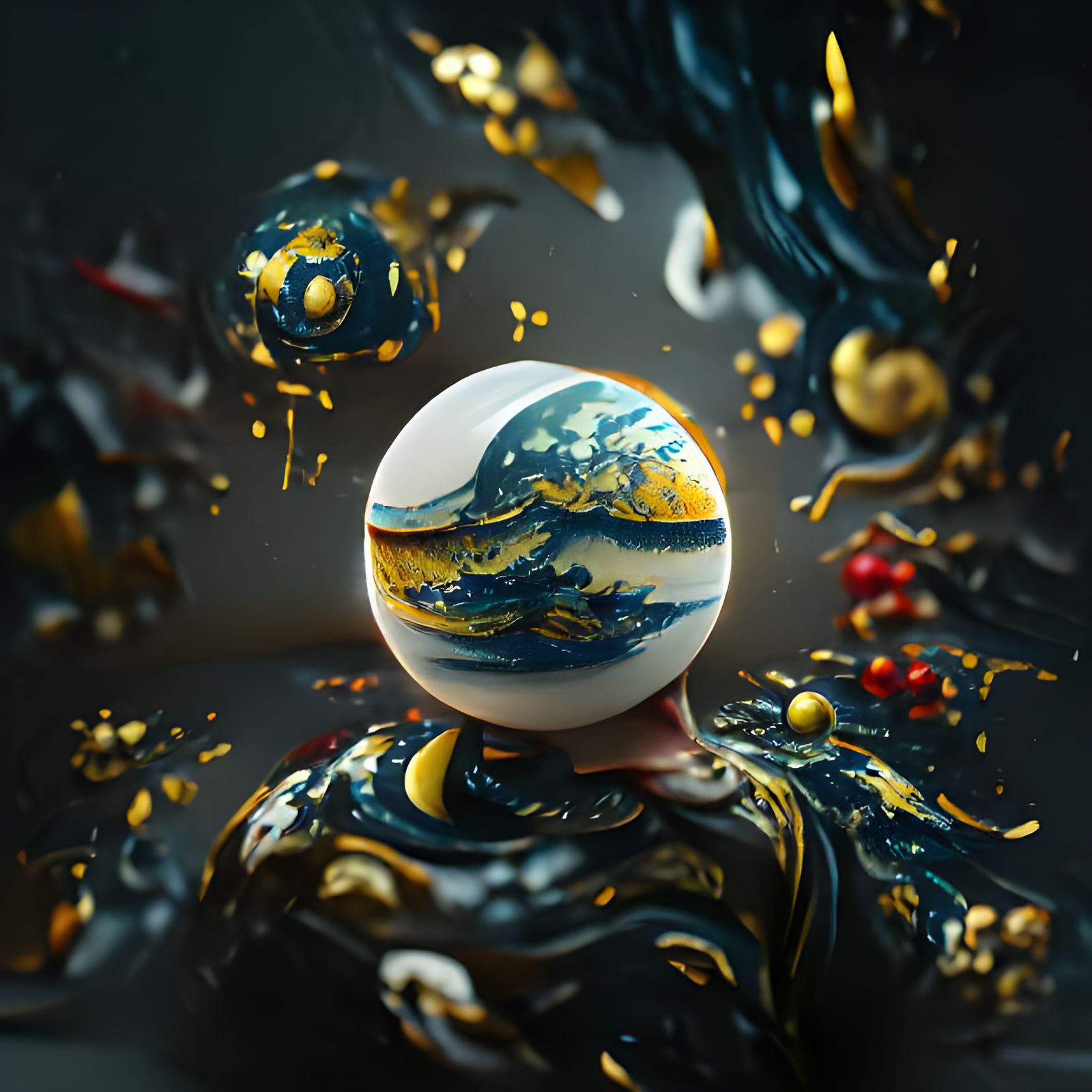 Gilded Chinese Porcelain Planet in 8K Resolution