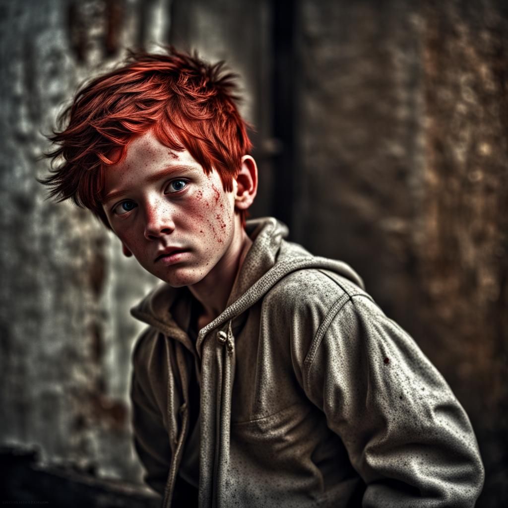 Hyperrealistic Boy with Red Hair and Scars