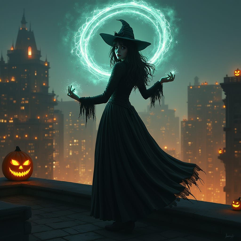 Gothic Sabrina Spellman Conjures Halloween Magic on Rooftop