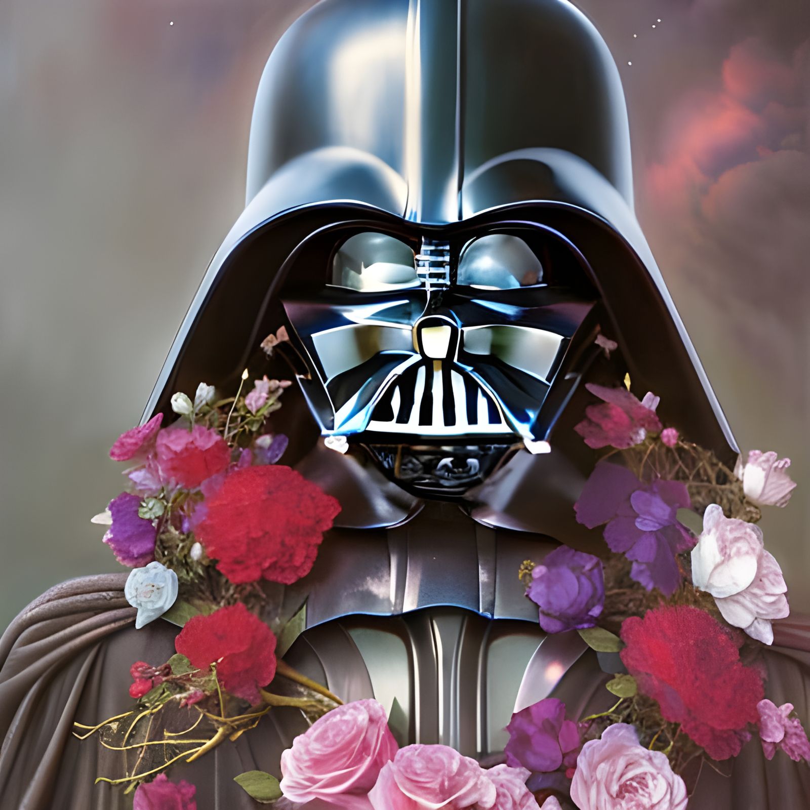 Darth Vader surrounded by Hearts in Rococo Style