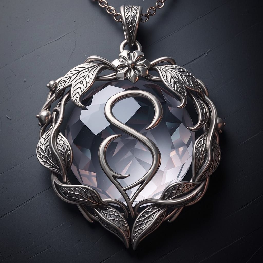 Elegant Silver Pendant with Translucent Stone and Delicate F...