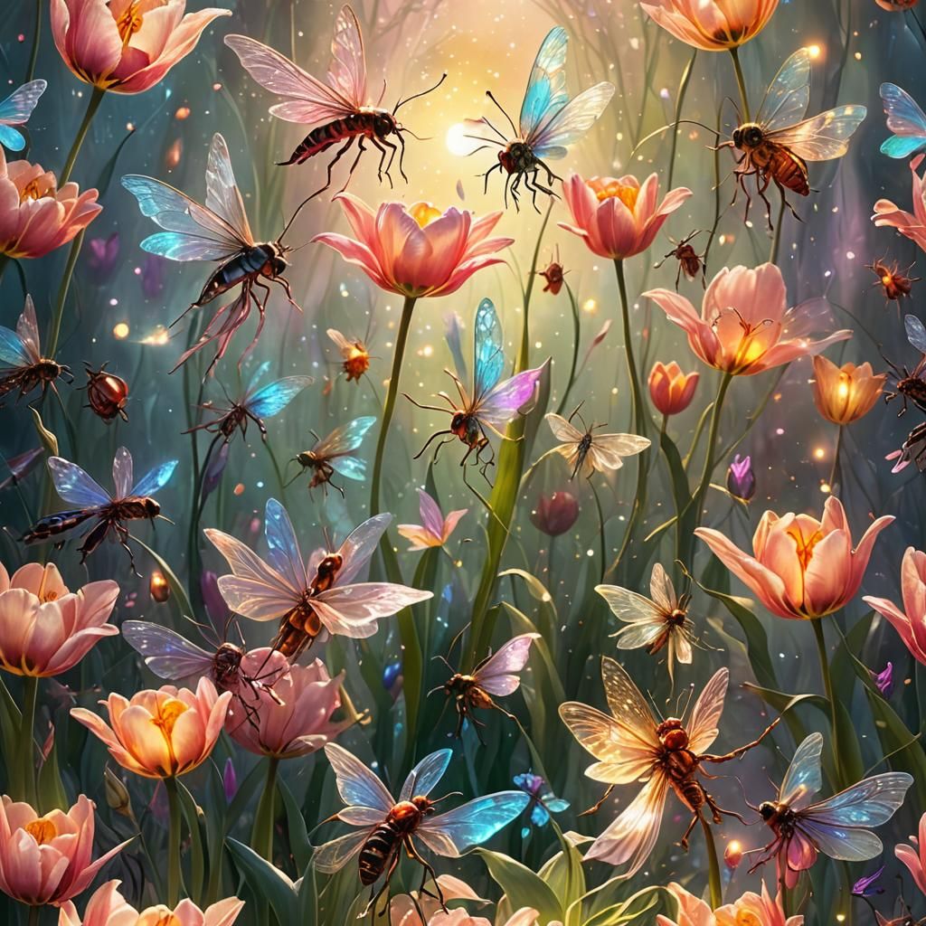 Lumina Tulip with Fairies in Whimsical Fantasy Art