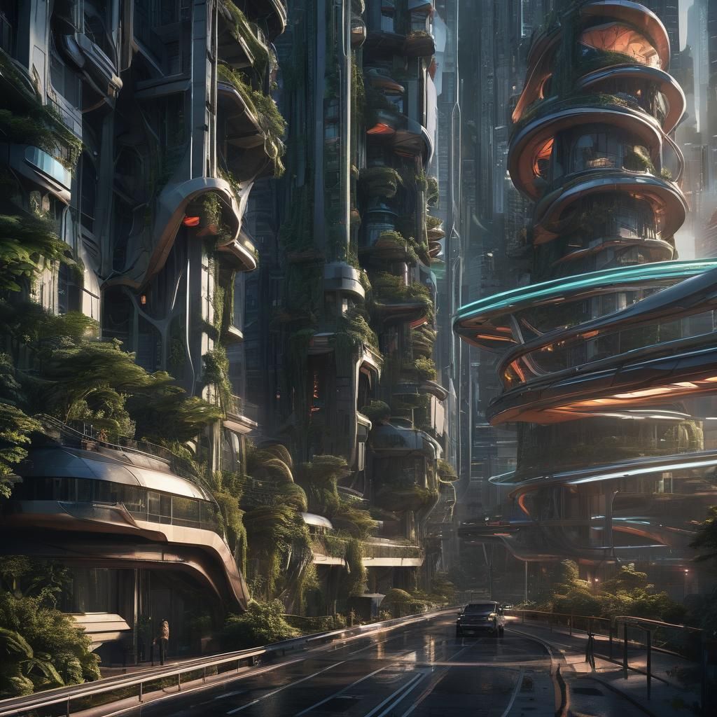 Futuristic Cityscape Concept Art with Biomorphic Design