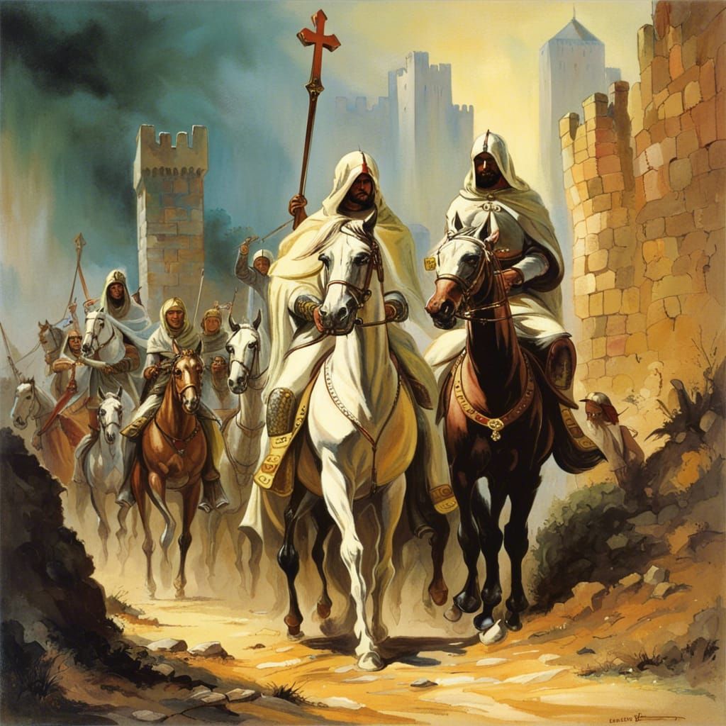 Crusader Knights Guarding Pilgrims, Heroic Fantasy Art