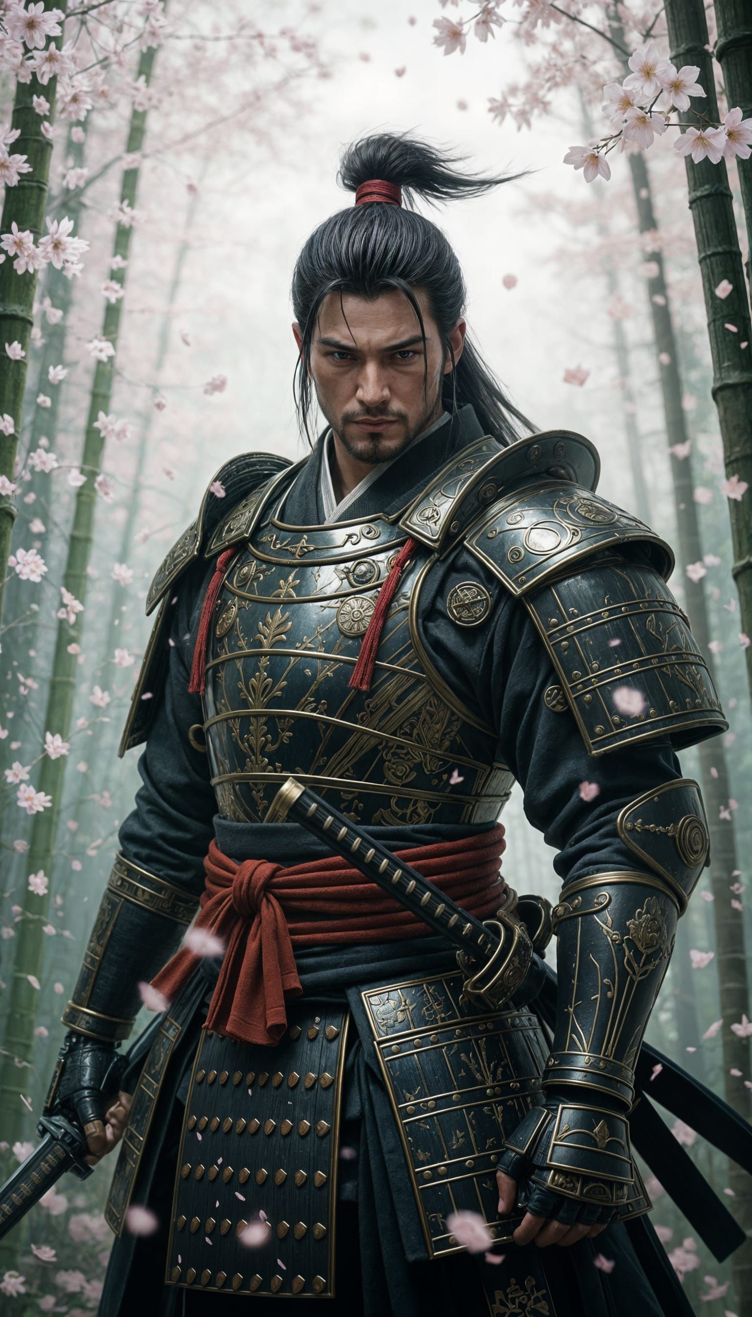 Cybernetic Samurai in Bamboo Forest: Digital Portrait