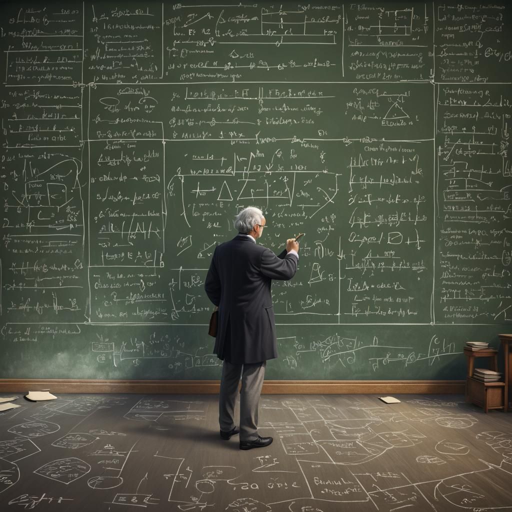 Professor Amidst Mathematical Formulas, Detailed Matte Paint...