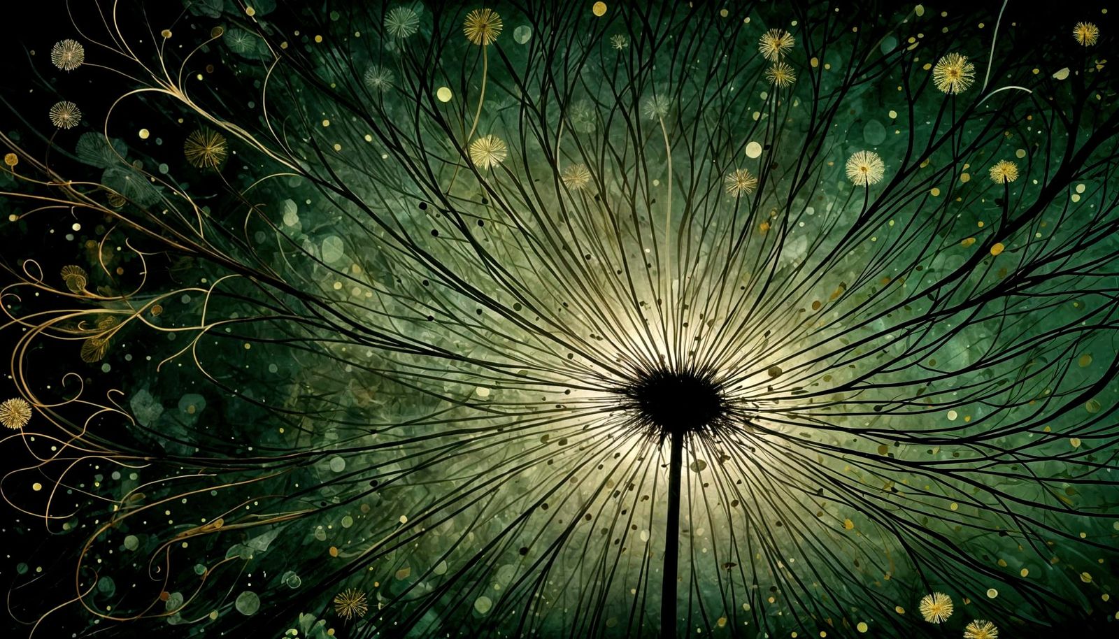 Radiant Cosmic Abstraction in Ink Drawing Style