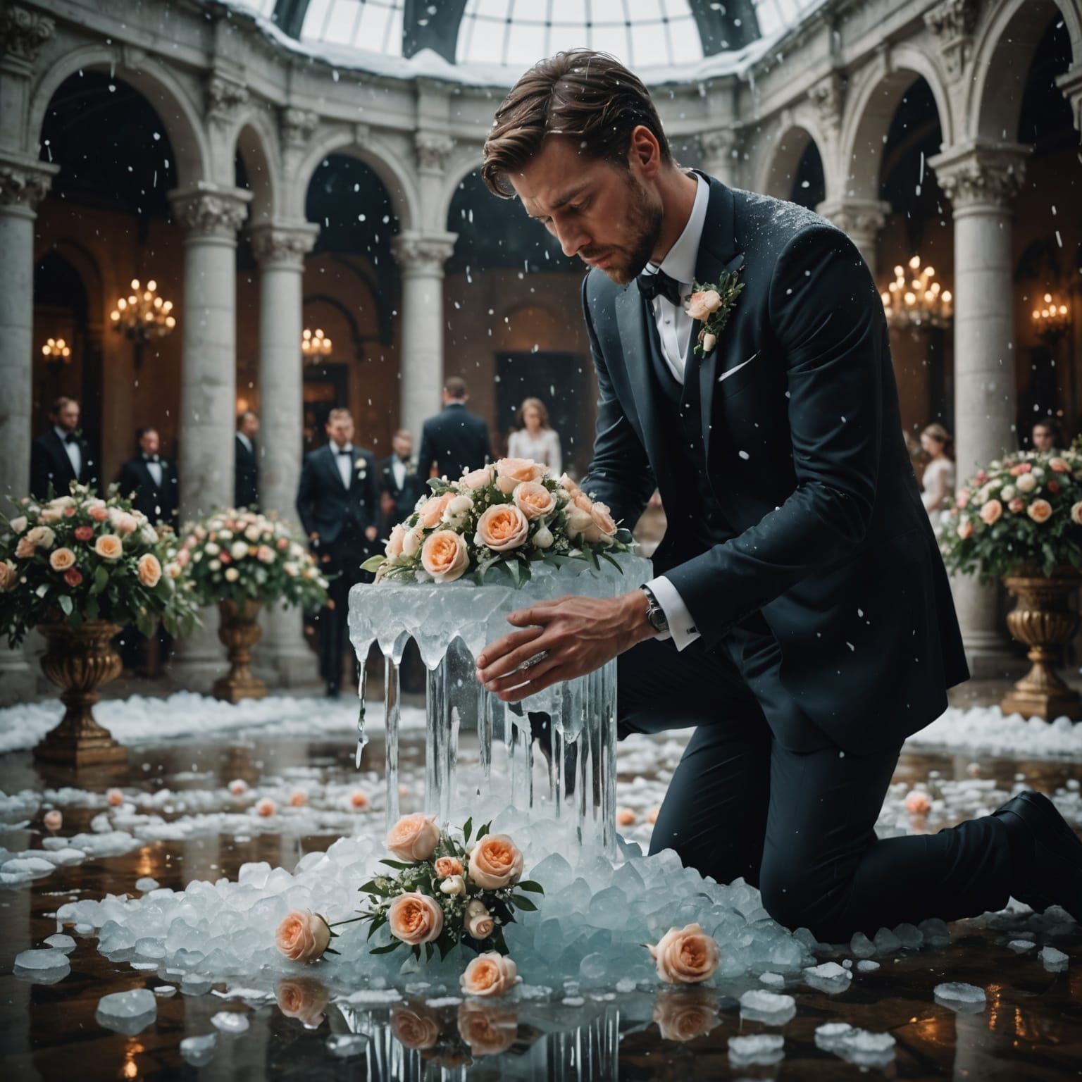 Melting Ice Sculpture at Wedding: Dramatic Digital Painting