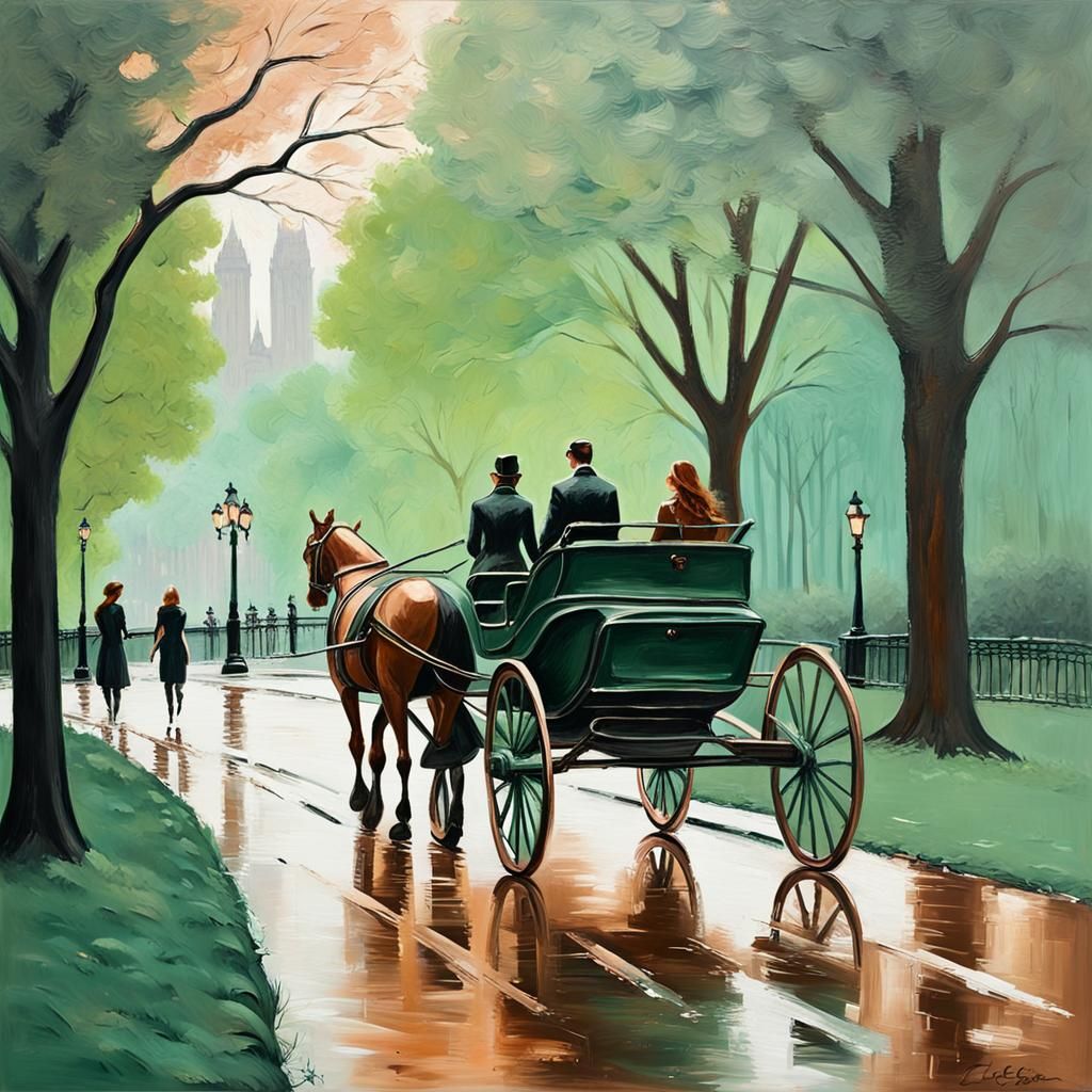 Central Park Carriage Ride: Ethereal Impasto Painting