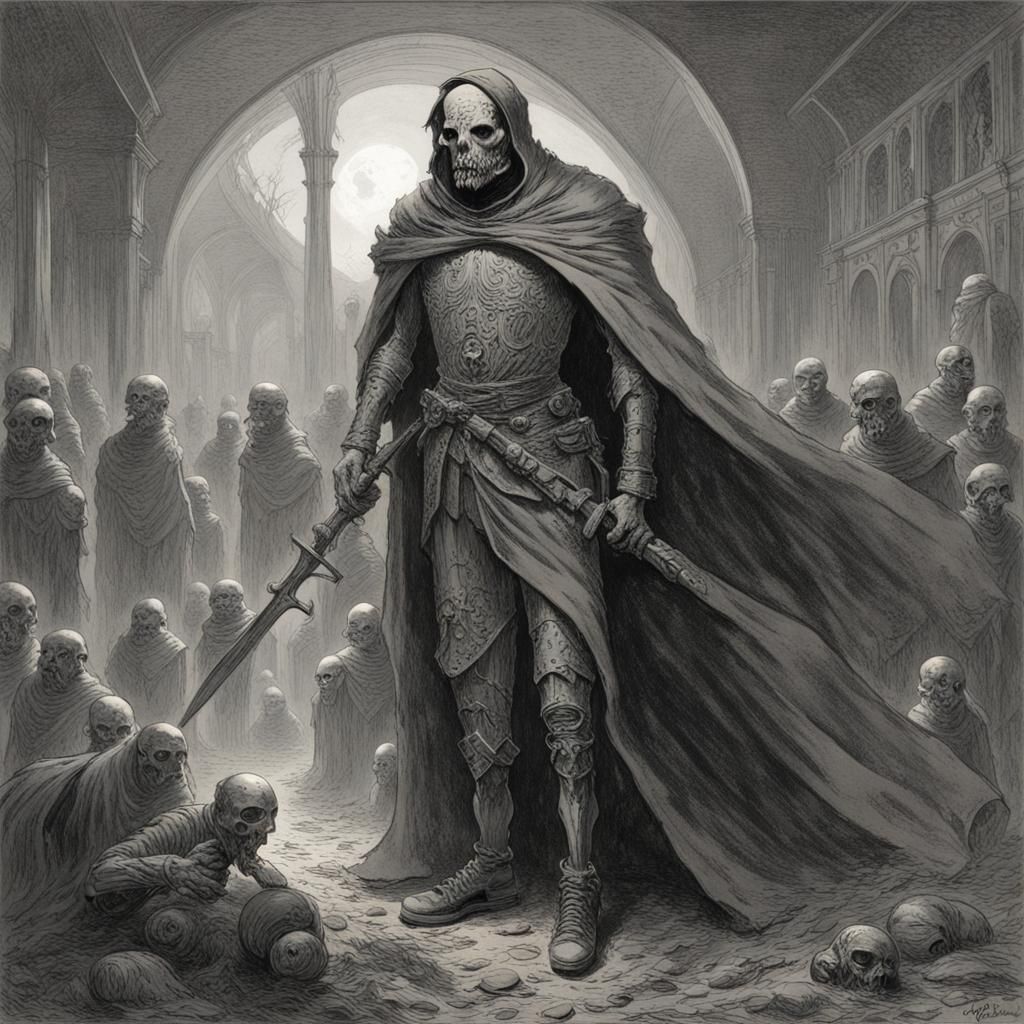 Futuristic Undead Warrior in Engraving Style