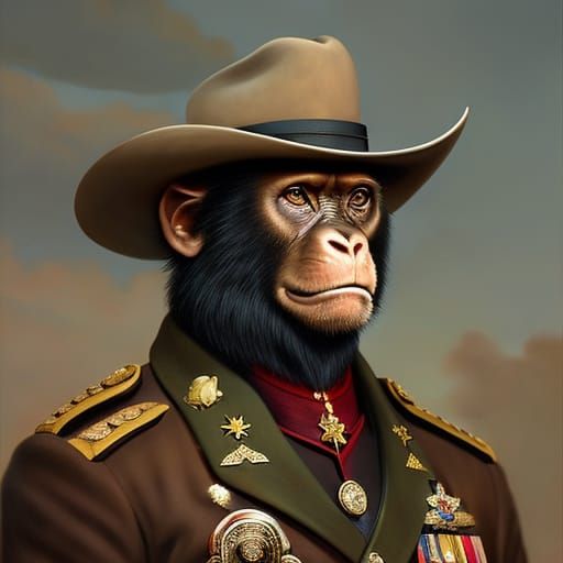 Chimpanzee Sheriff Portrait in Oil Painting Style