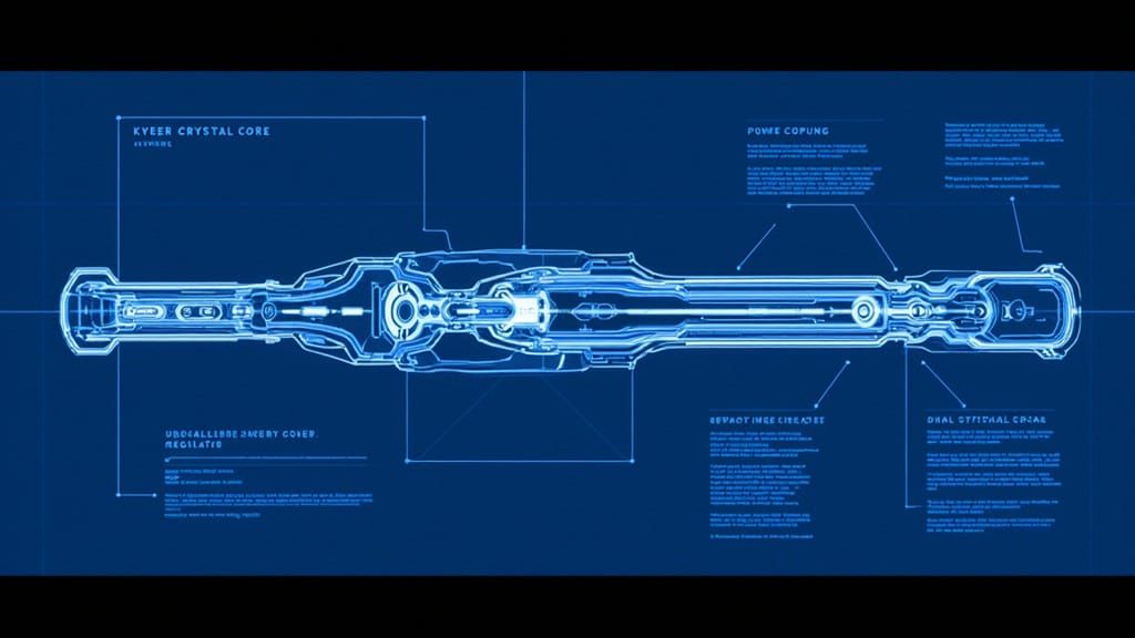 Intricate Sci-Fi Lightsaber Blueprint in Sepia Ink Punk Styl...