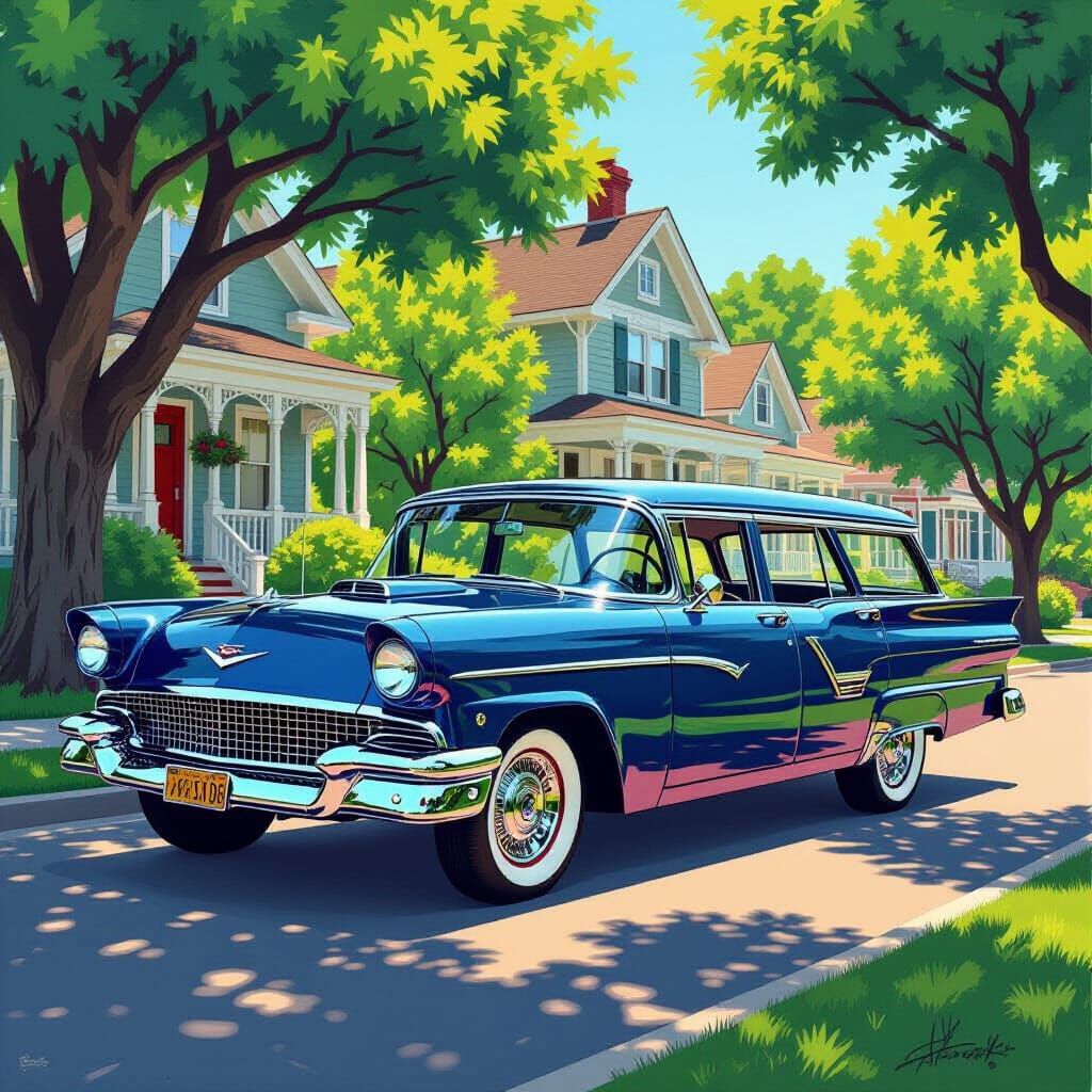 Classic Ford V8 in Vibrant Pop Art Style