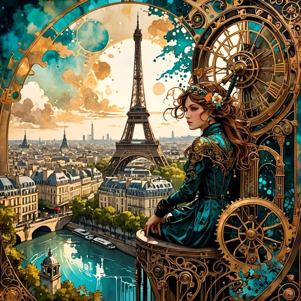 Steampunk Cyberpunk Paris Concept Art