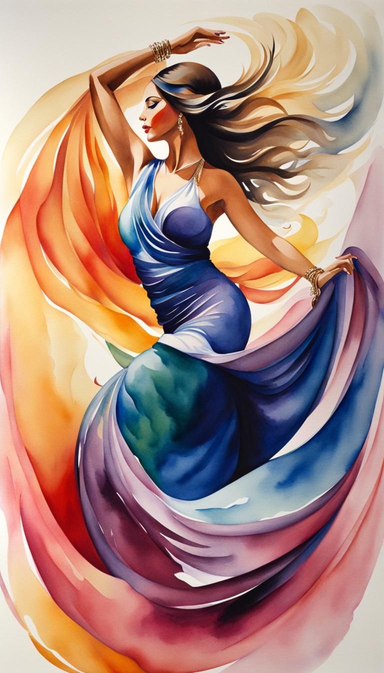 Belly Dancer in Watercolor