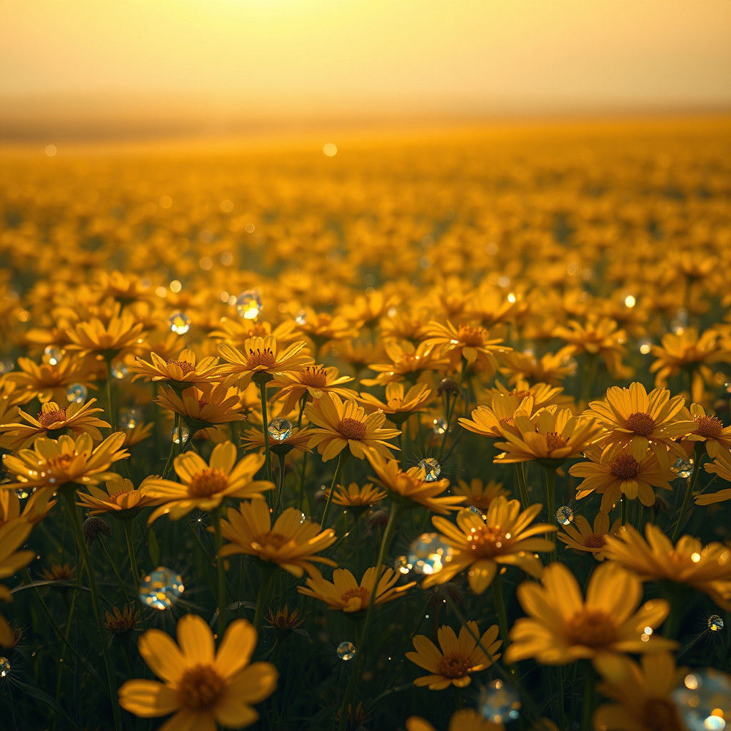 Golden Flower Field with Diamond Stars