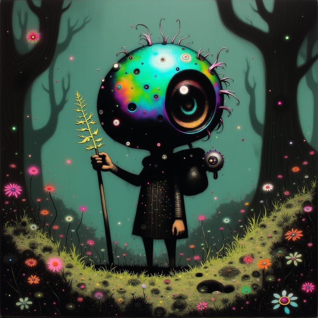 Surreal Futuristic Ladybug Alien in Exotic Alien Forest
