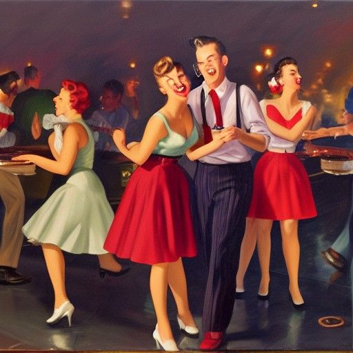 1950s Diner Scene with Veteran and Dancers
