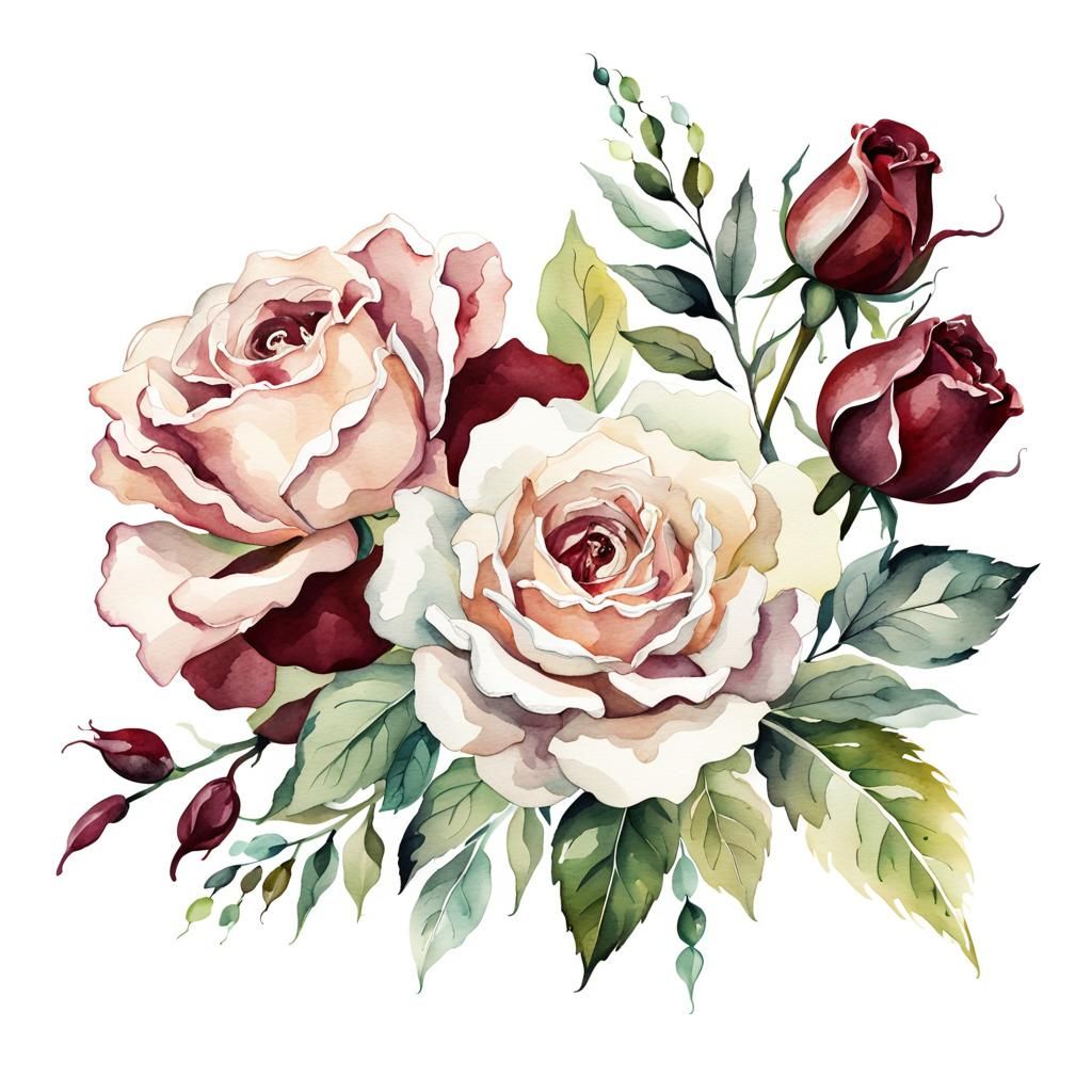 Vibrant Watercolor Floral Clip Art Illustration