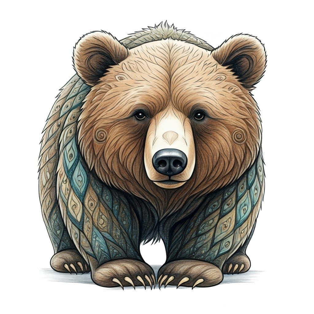 Zentangle Bear with Pencil Doodle Scribbles