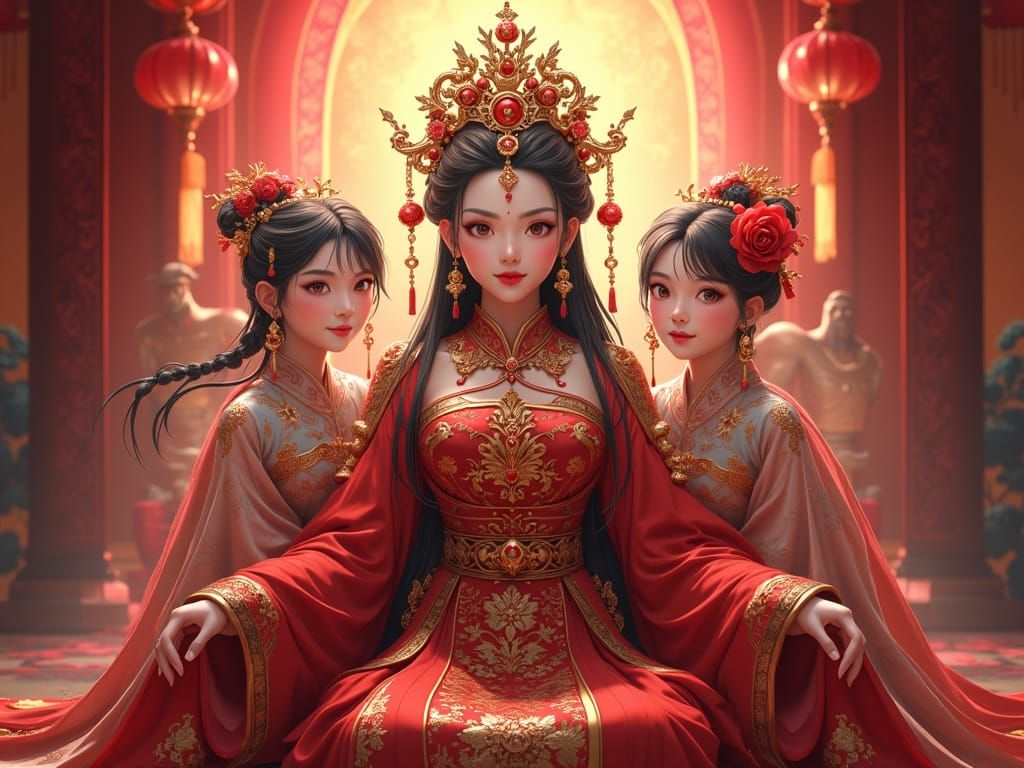 Chinese Empress and Daughters in Grand Palace