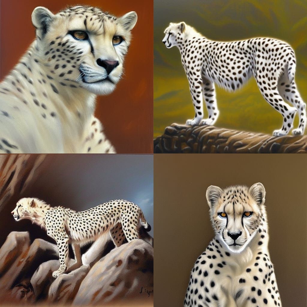 Winged White Cheetah in Vintage Oil Painting Style