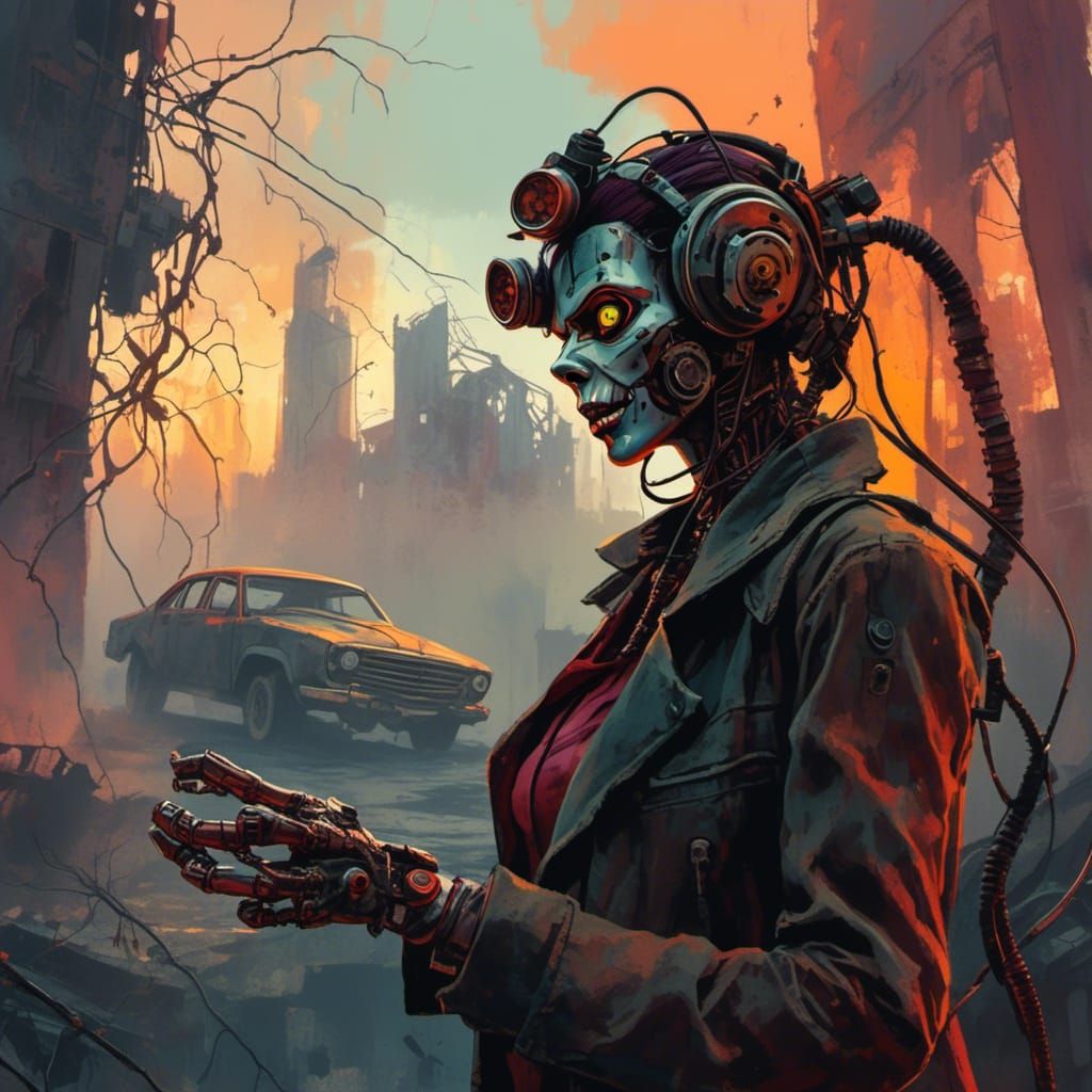 Girl in Ruined City: Retro-Futuristic Sci-Fi Art