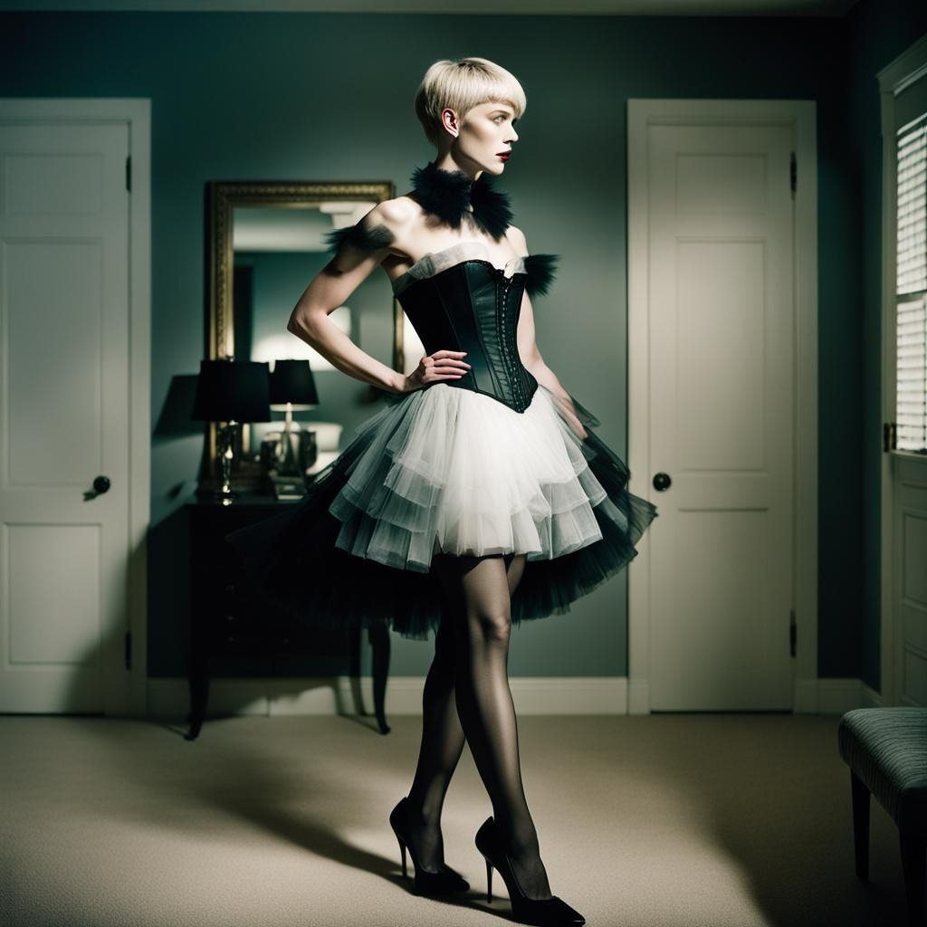 Boy in Corset and Heels: Cinematic Film Still