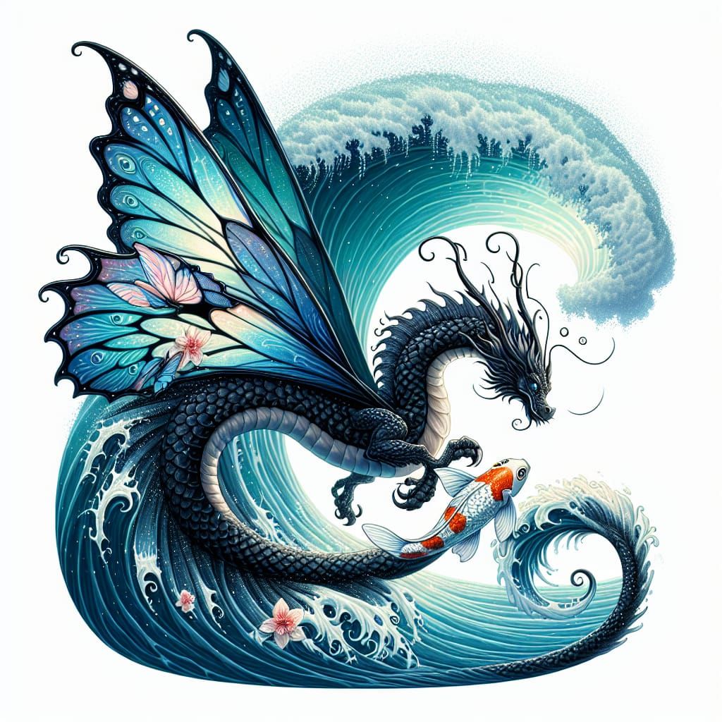 Butterfly dragen and a koi