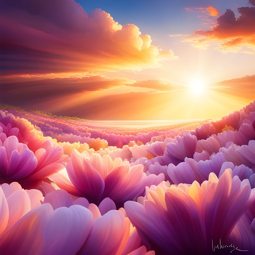 Colorful Petal Cascade in Bright Sunlight