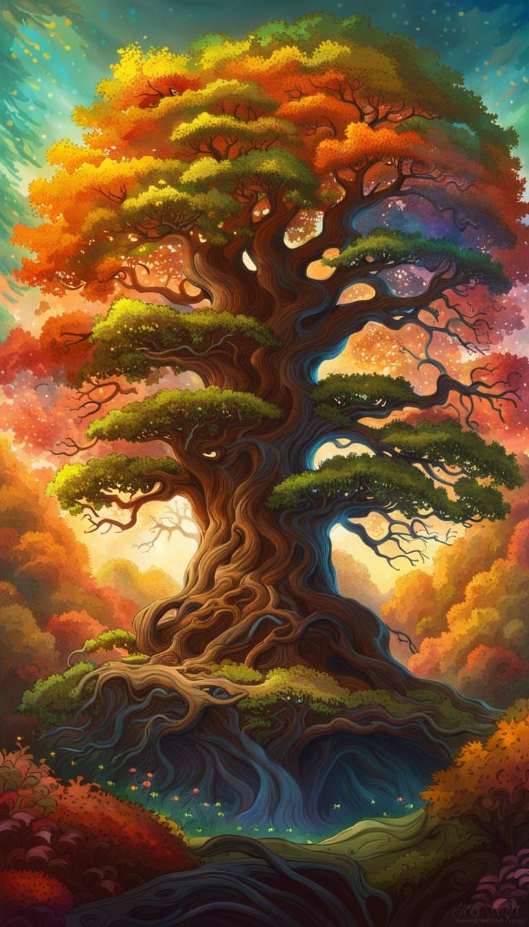 Majestic Ancient Oak Tree in Enchanted Forest
