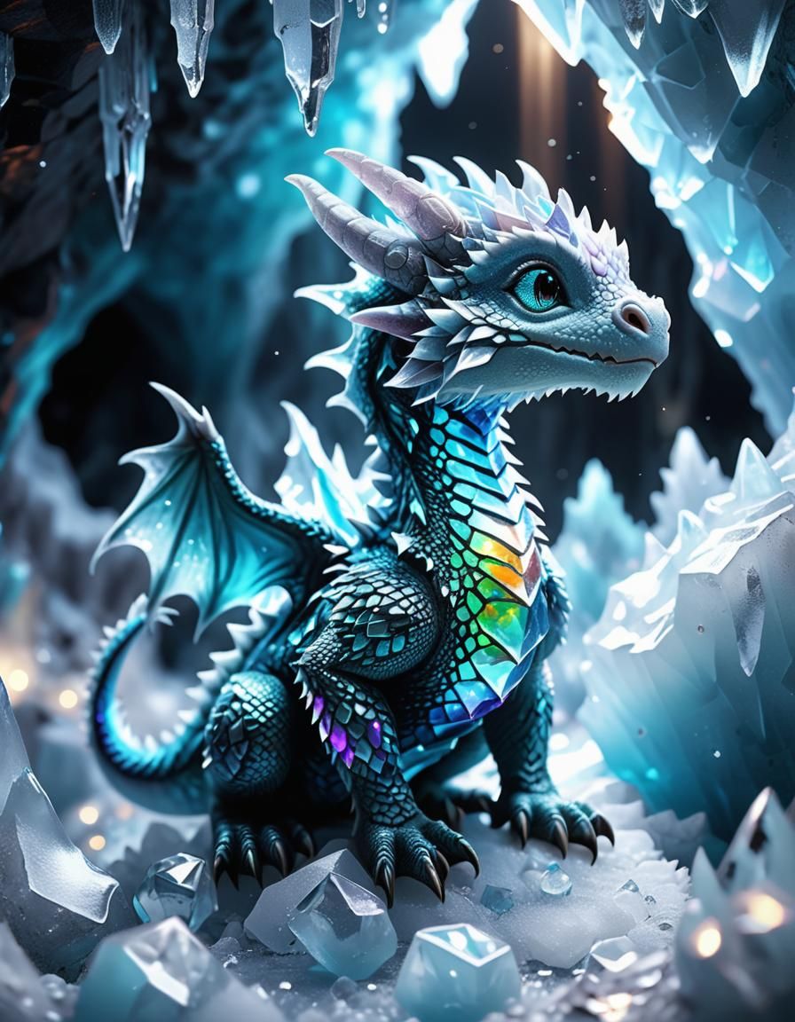 Iridescent Dragon Cub in Ice Cavern