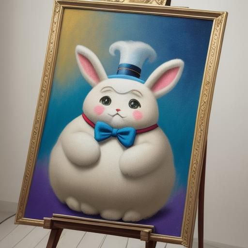 Fluffy Vampire, Rabbit, and Puppet in Oil Painting
