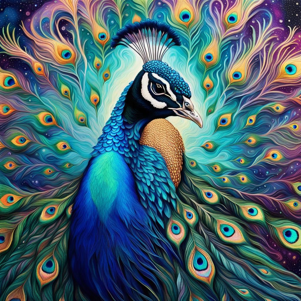 Cosmic Peacock in Holographic Astral Illustration