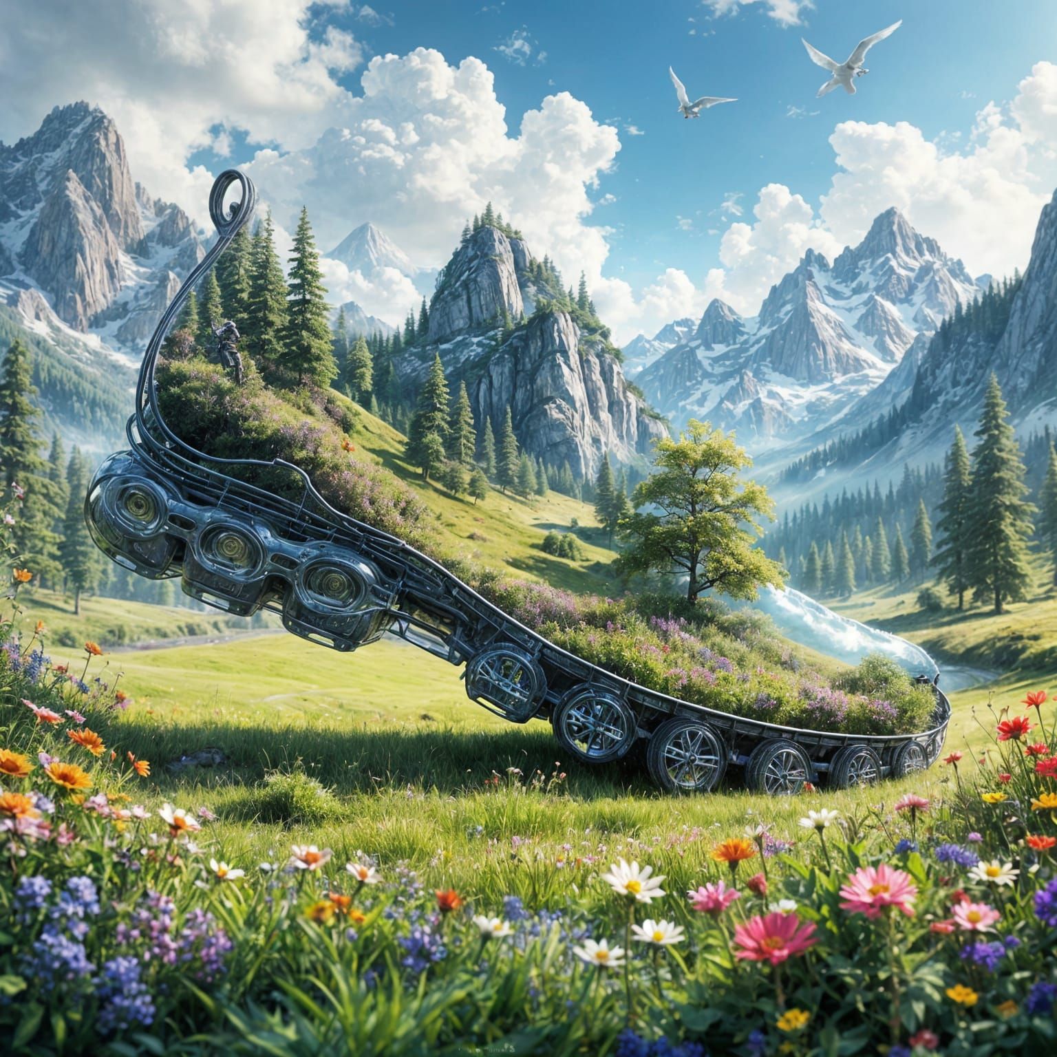 Glass Athletic Shoe with Mountain and Golf Course Landscape