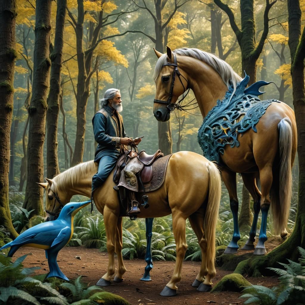 God Chatting with Yellow Horse and Dolphin