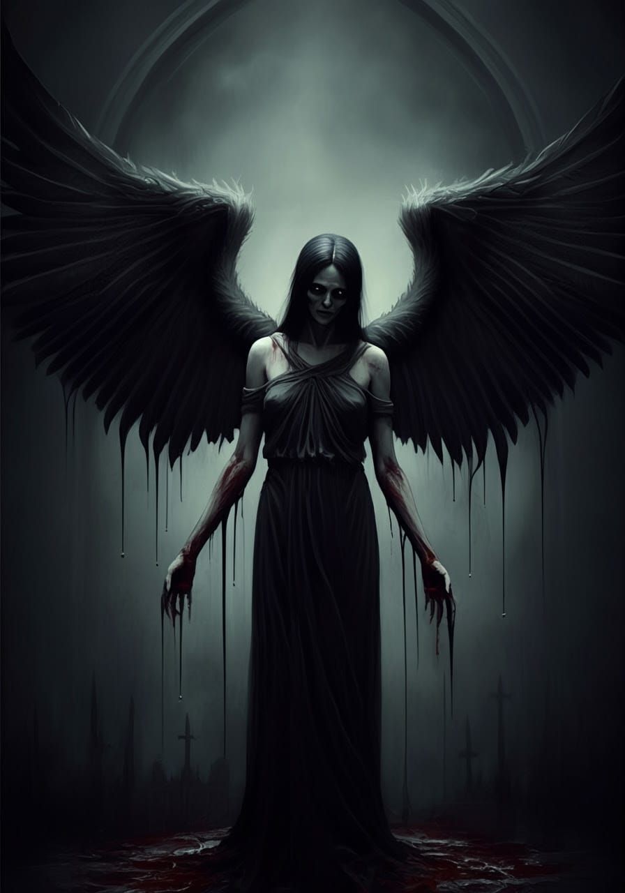 Dark Winged Angel of Horror in Muted Colors