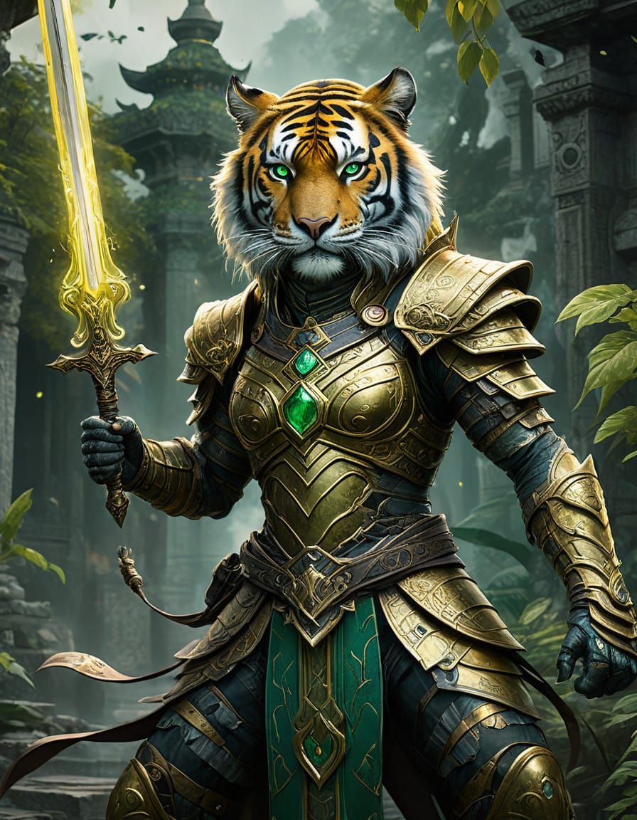 Ethereal Tiger Warrior Unleashes Magic in Golden Armor